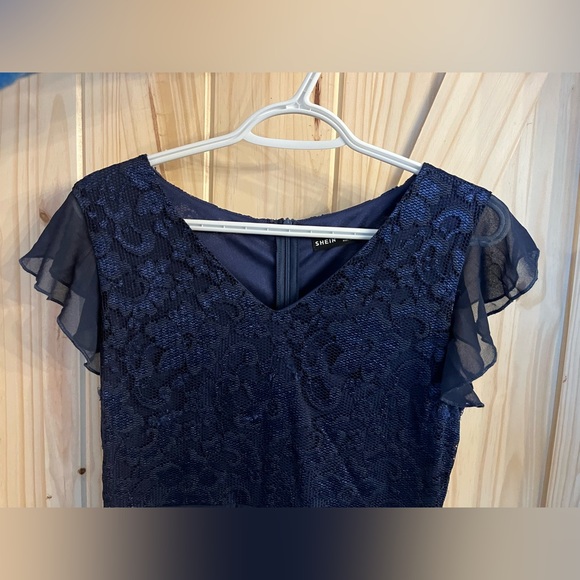 Navy lace chiffon dress - Picture 7 of 7
